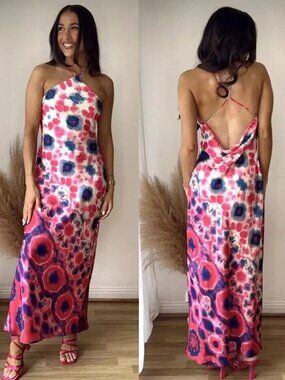 NWOT Zara Pink & Blue Backless Dress